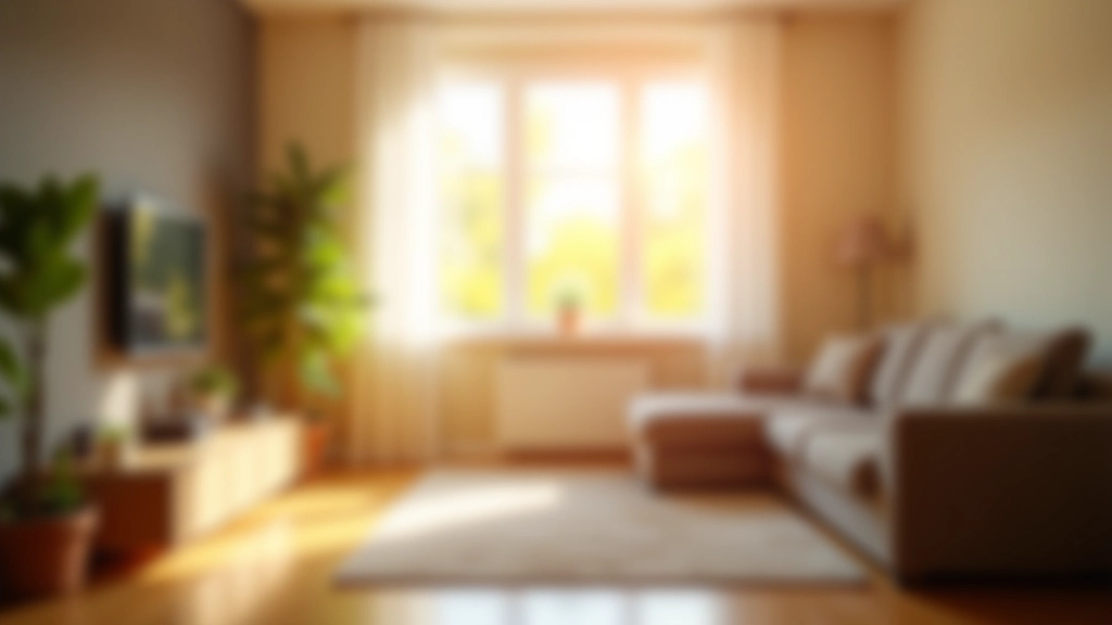 Modernes Wohnzimmer mit großem Fenster, natürliches Licht fällt auf Möbel, helles und freundliches Ambiente